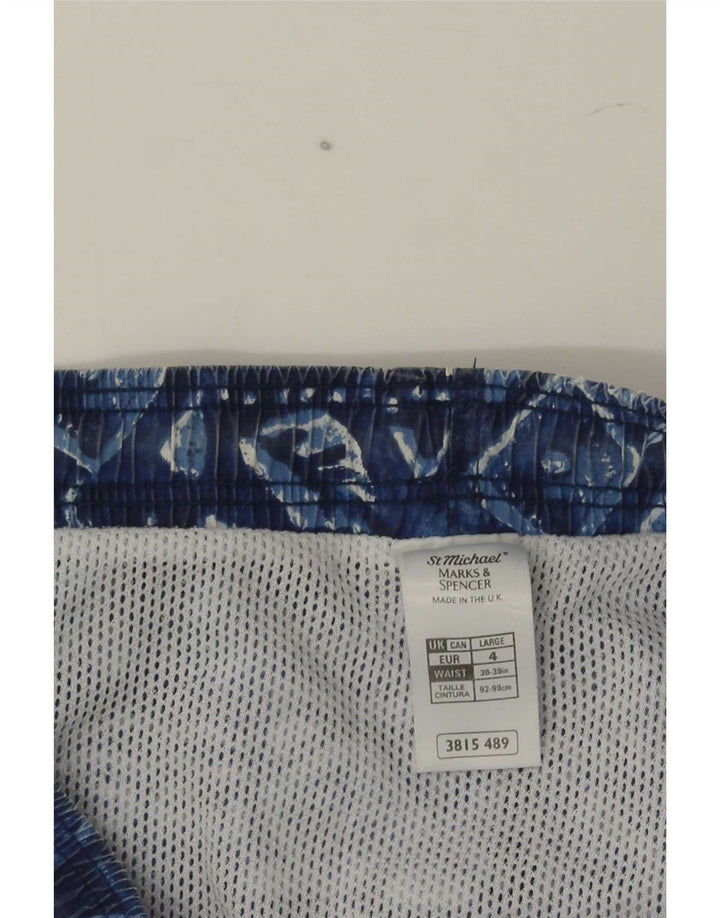 Marks & Spencer Mens Swimming Shorts Large  Navy Blue Geometric