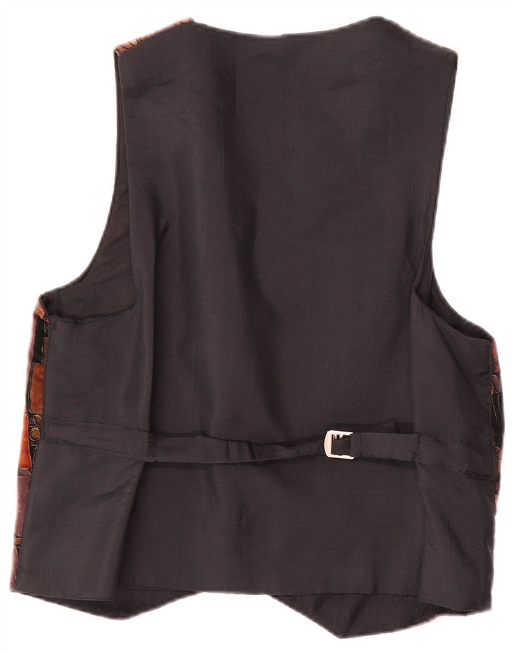Vintage Mens Waistcoat Large Brown Patchwork Polyester