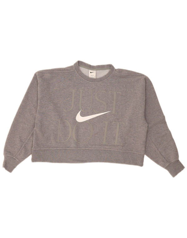 Nike Womens Crop Graphic Oversized Sweatshirt Jumper UK 10 Small Grey