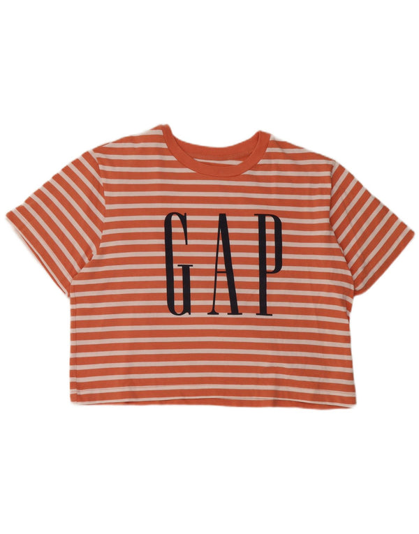 Gap Womens Crop Graphic T-Shirt Top UK 14 Medium Orange Striped Cotton