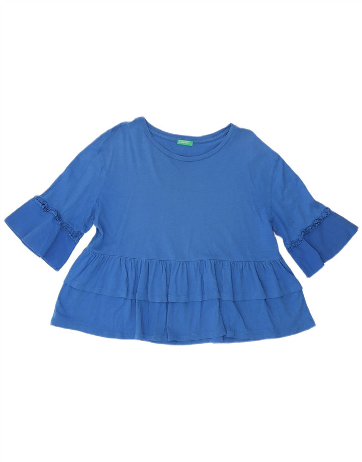 Benetton Womens Crop T-Shirt Top UK 12 Medium Blue