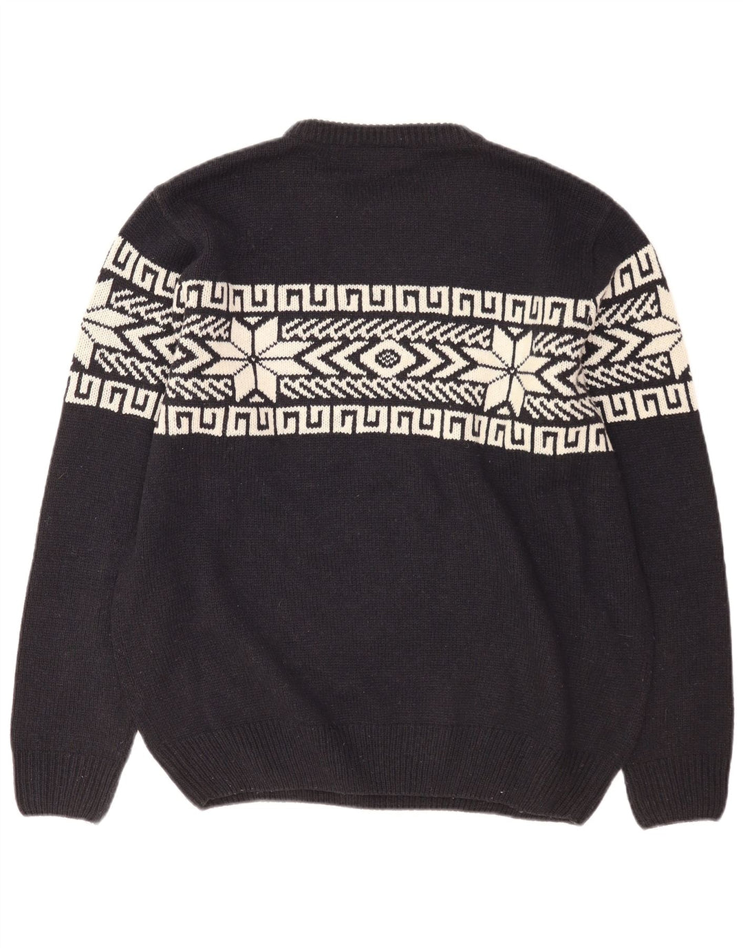 Watson's Mens Crew Neck Jumper Sweater Large Black Fair Isle Polyacrylic