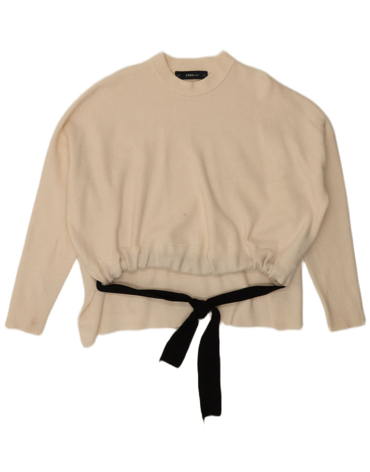 Zara Womens Oversized Crew Neck Jumper Sweater UK 10 Small White Viscose