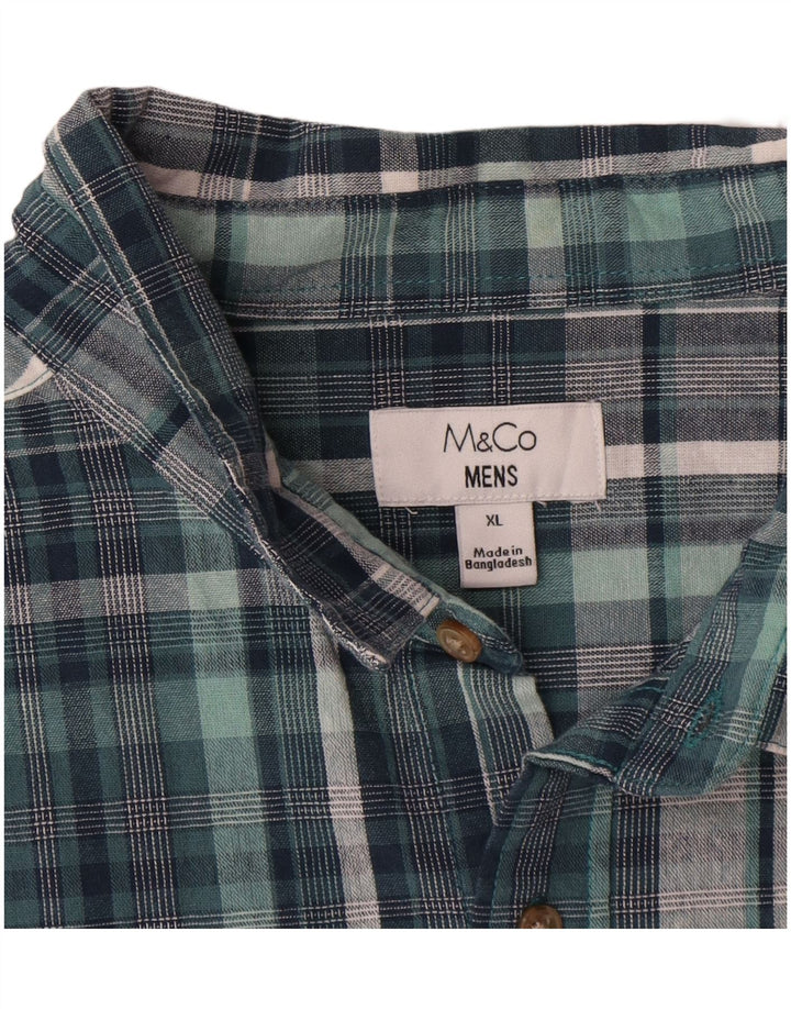 M&CO Mens Short Sleeve Shirt XL Blue Check Cotton