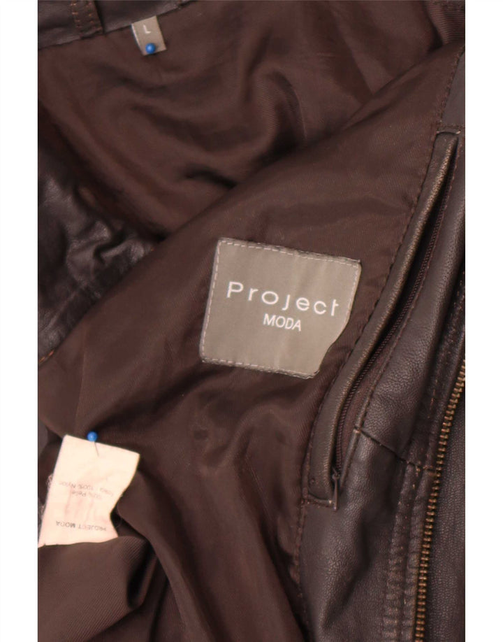 Project Mens Leather Jacket UK 40 Large Brown