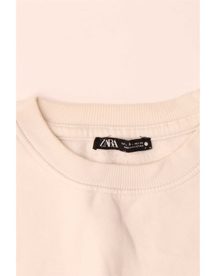 Zara Mens Sweatshirt Jumper Large Off White Cotton