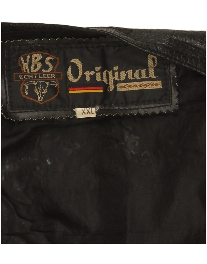 Vintage Womens Leather Waistcoat UK 20 2XL Black Leather