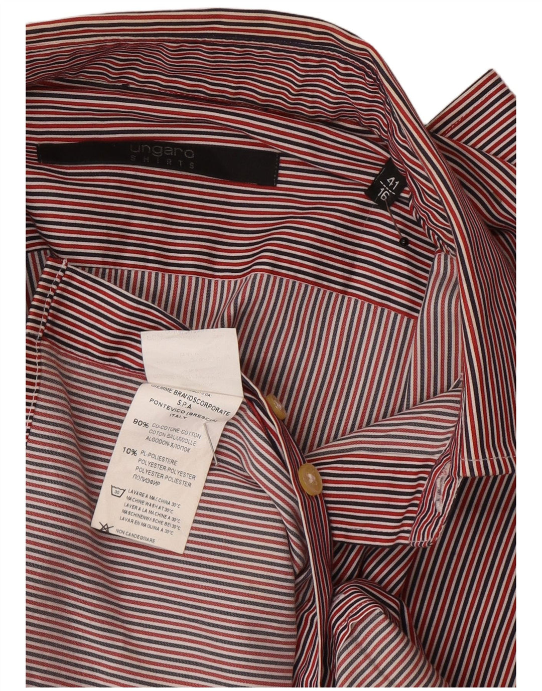 Ungaro Mens Shirt Size 41 16 Large Red Pinstripe Cotton
