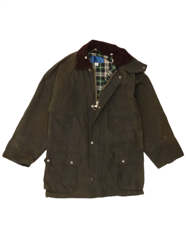 Vintage Mens Waxed Cotton Jacket UK 36 Small Green Check
