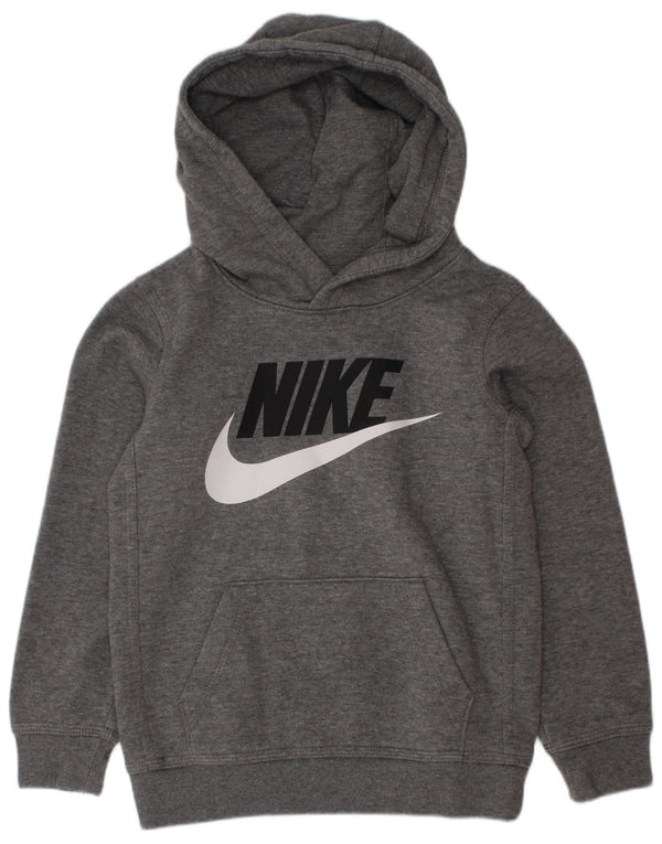 NIKE Boys Graphic Hoodie Jumper 4-5 Years Small Grey Flecked Cotton