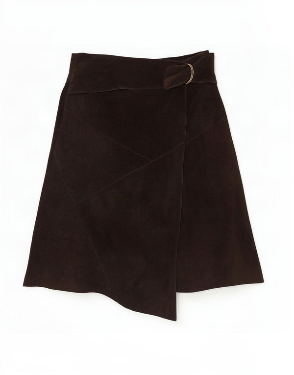 Vintage Womens Leather Wrap Skirt EU 36 Small W30 Brown