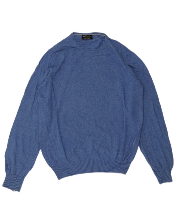 ZARA Mens Crew Neck Jumper Sweater Medium Blue Viscose