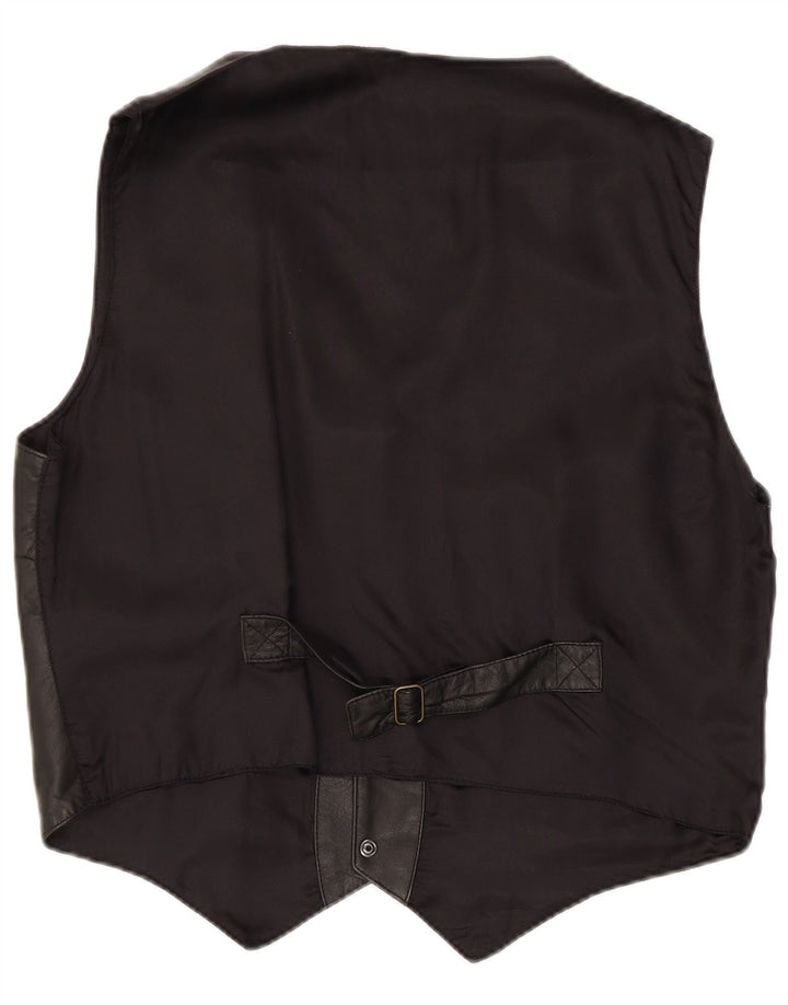 Vintage Mens Leather Waistcoat IT 50 Large Black Leather