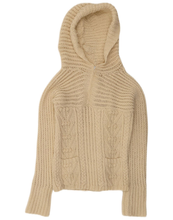 Vintage Womens Hooded Jumper Sweater UK 14 Medium Beige