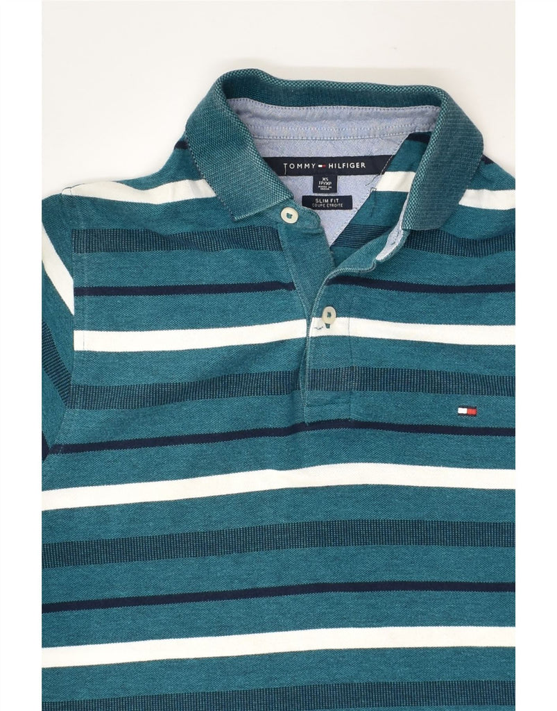 TOMMY HILFIGER Mens Polo Shirt XS Blue Striped Cotton | Vintage Tommy Hilfiger | Thrift | Second-Hand Tommy Hilfiger | Used Clothing | Messina Hembry 