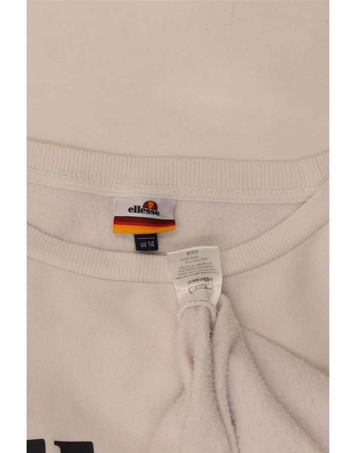ELLESSE Womens Graphic Sweatshirt Jumper UK 14 Large White Cotton