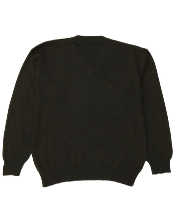 Vintage Mens V-Neck Jumper Sweater Medium Green Argyle/Diamond