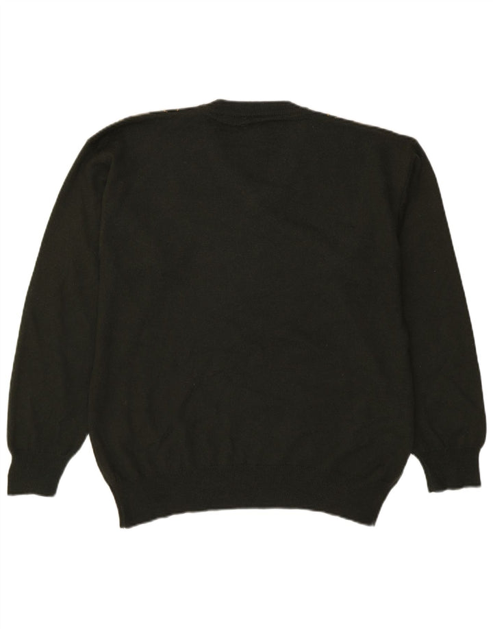 Vintage Mens V-Neck Jumper Sweater Medium Green Argyle/Diamond