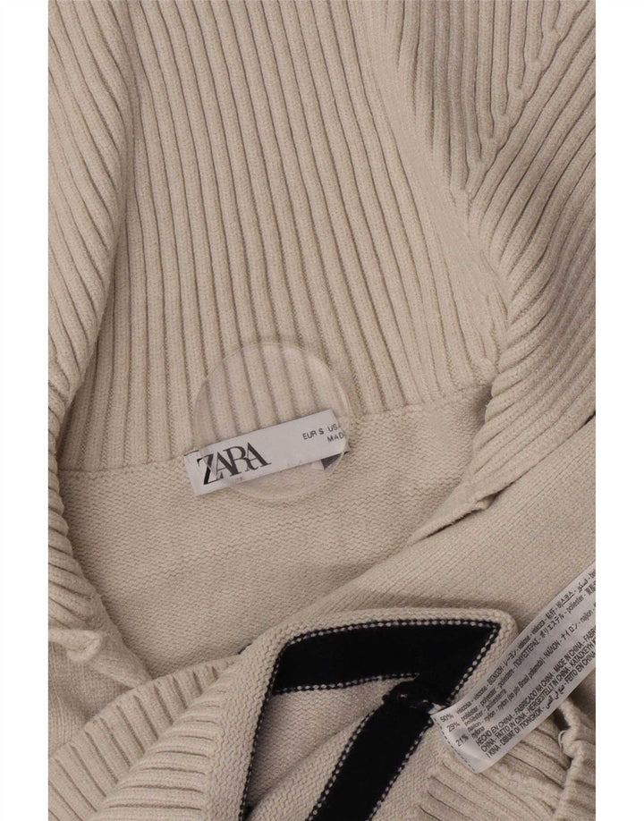 Zara Womens Roll Neck Jumper Sweater UK 10 Small Off White Striped