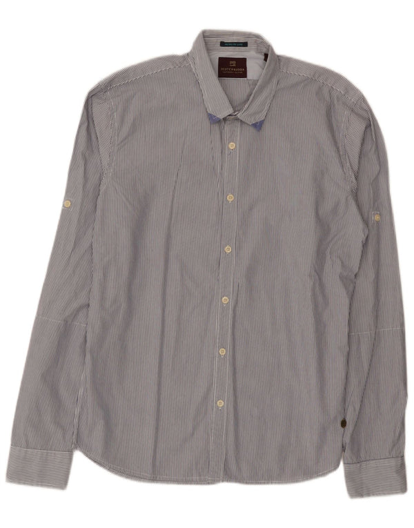 Scotch & Soda Mens Shirt Medium Navy Blue Pinstripe Cotton