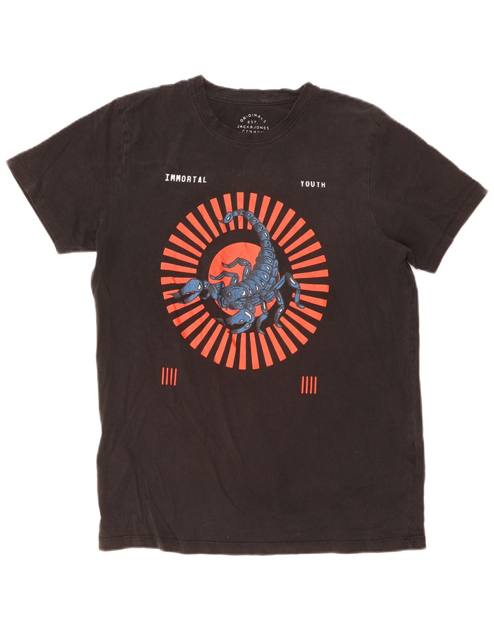 Jack & Jones Mens Graphic T-Shirt Top Medium Black Cotton