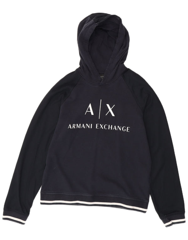 ARMANI EXCHANGE Mens Graphic Hoodie Jumper Large Navy Blue Cotton