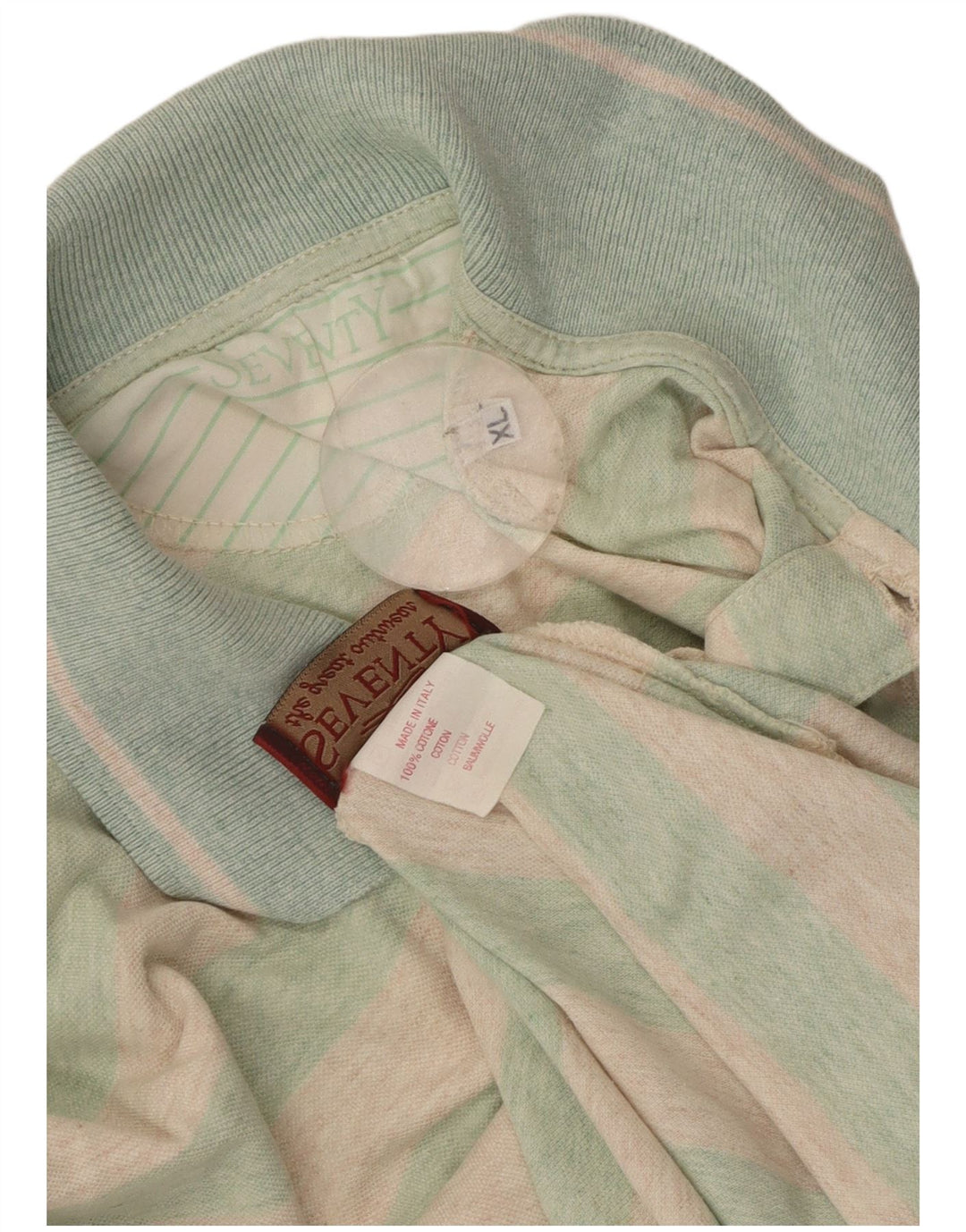 Seventy Mens Polo Shirt XL Turquoise Striped Cotton