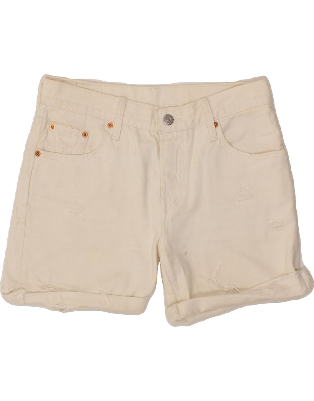 LEVI'S Womens Denim Shorts W25 XS Off White Cotton Vintage Levi's and Second-Hand Levi's from Messina Hembry 