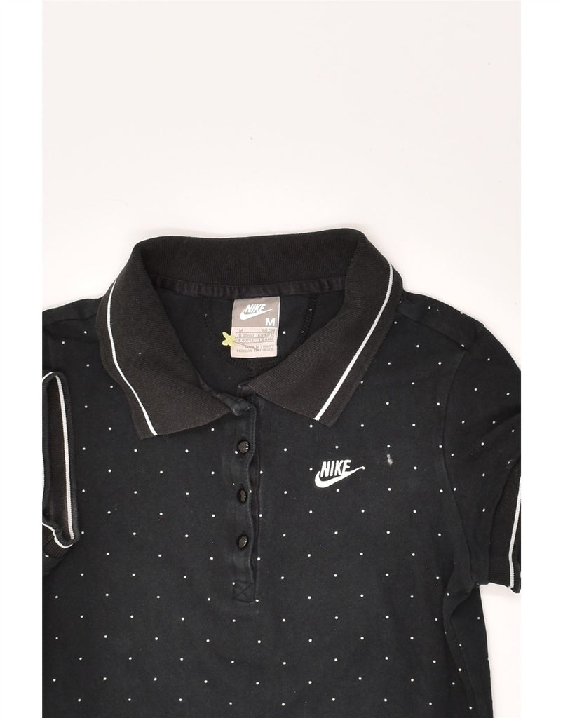 NIKE Womens Polo Shirt UK 10/12 Medium Black Polka Dot Cotton | Vintage Nike | Thrift | Second-Hand Nike | Used Clothing | Messina Hembry 