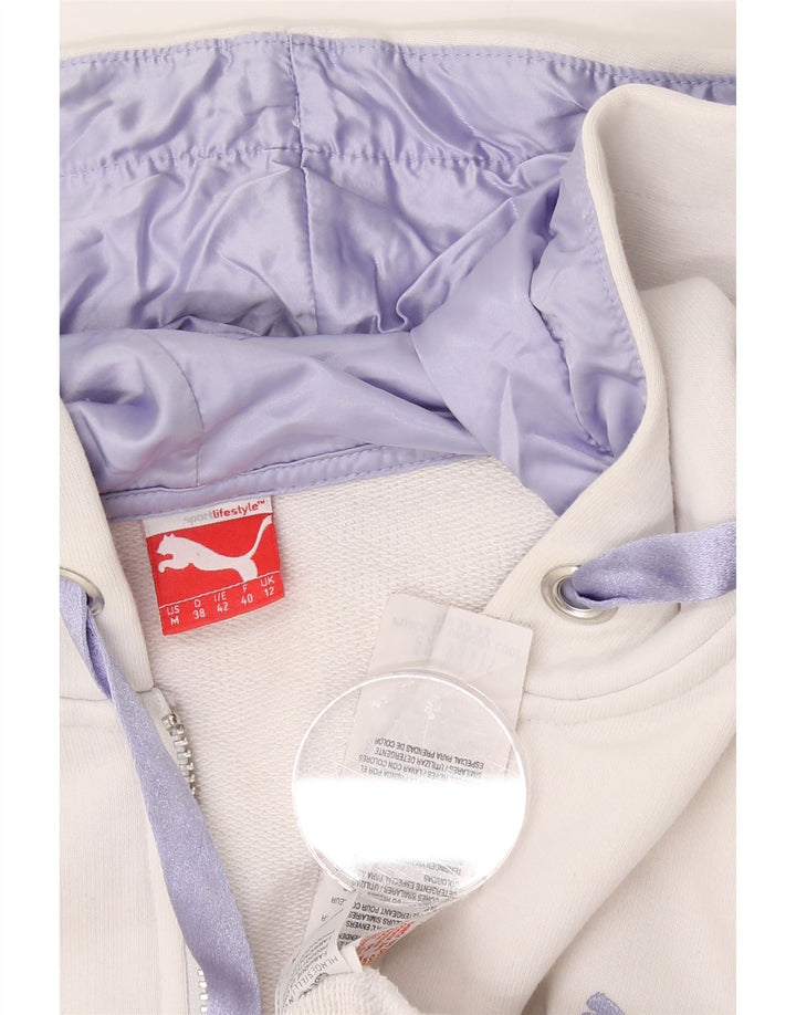 PUMA Womens Zip Hoodie Sweater UK 14 Medium White Cotton Vintage Puma and Second-Hand Puma from Messina Hembry 
