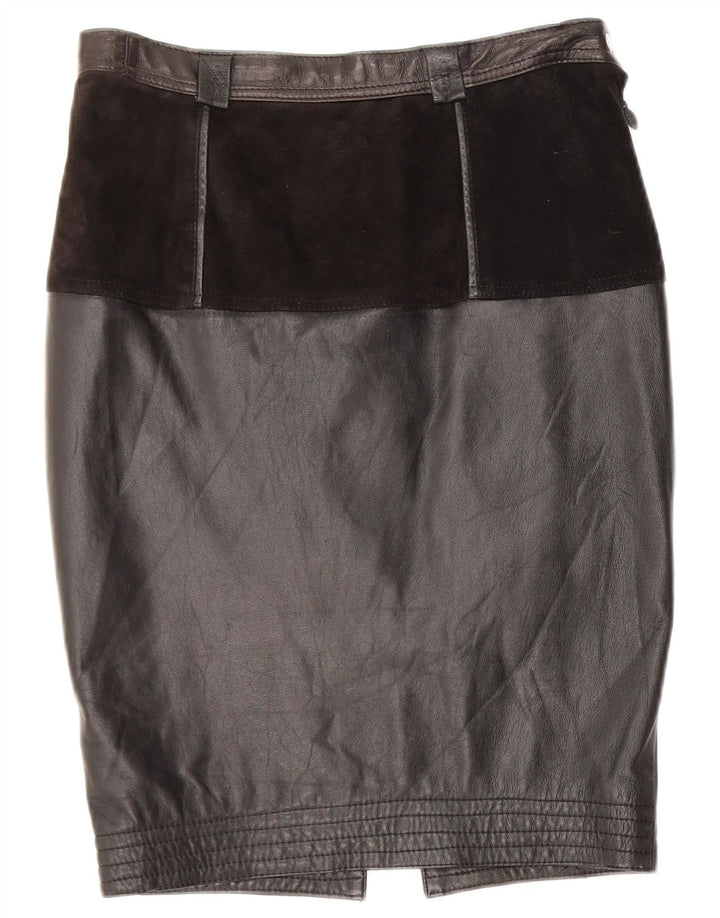 VINTAGE Womens Leather Skirt Medium W28 Black
