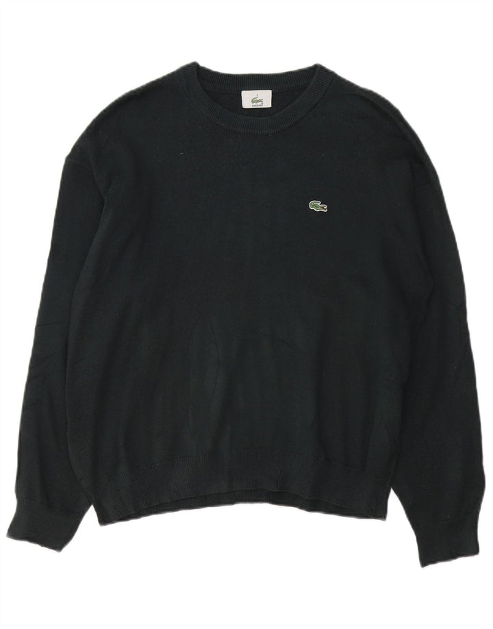 LACOSTE Mens Boat Neck Jumper Sweater Size 4 Medium Black Wool