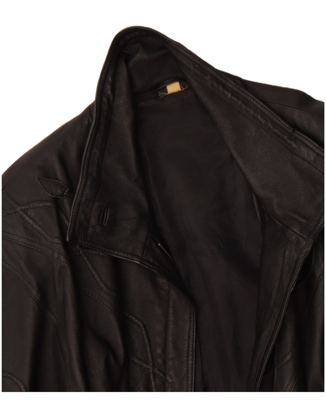 VINTAGE Womens Leather Coat UK 10 Small Black Leather