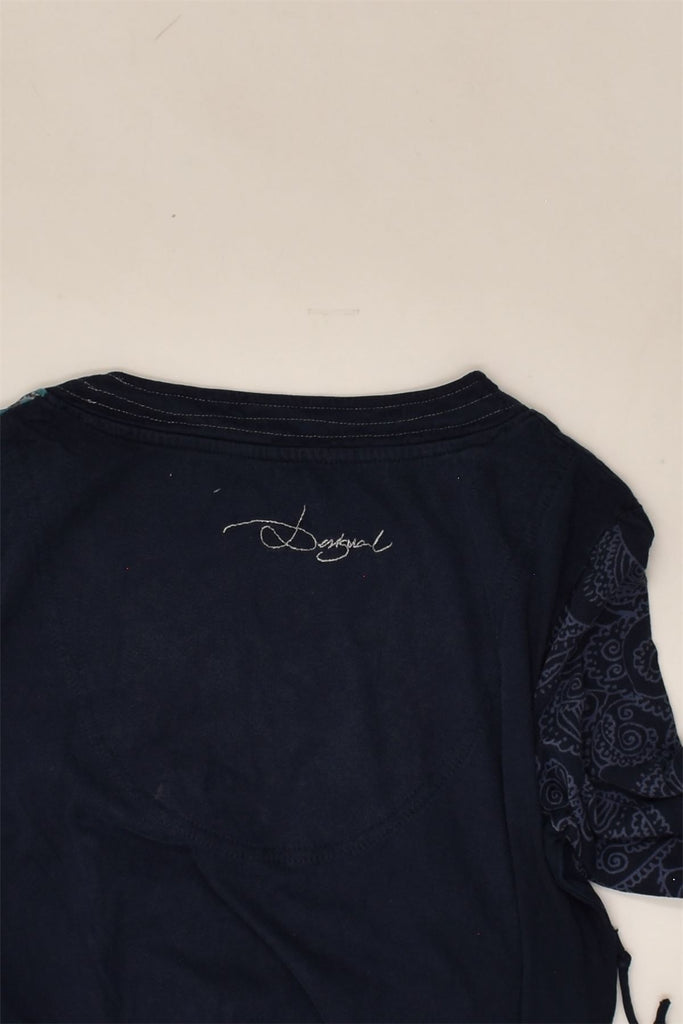 DESIGUAL Womens Graphic Top Long Sleeve UK 12 Medium Navy Blue Cotton | Vintage Desigual | Thrift | Second-Hand Desigual | Used Clothing | Messina Hembry 