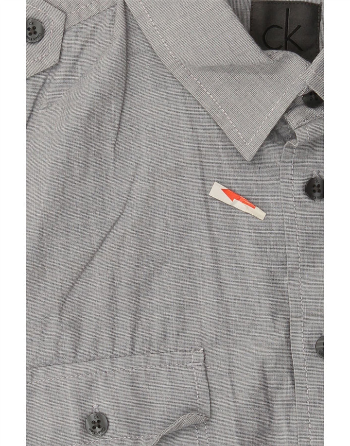 Calvin Klein Mens Short Sleeve Military Shirt Medium Grey Cotton