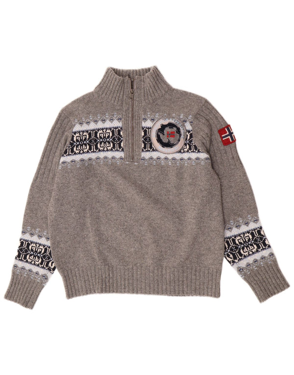 Napapijri Mens Geographic Zip Neck Jumper Sweater Medium Grey Fair Isle