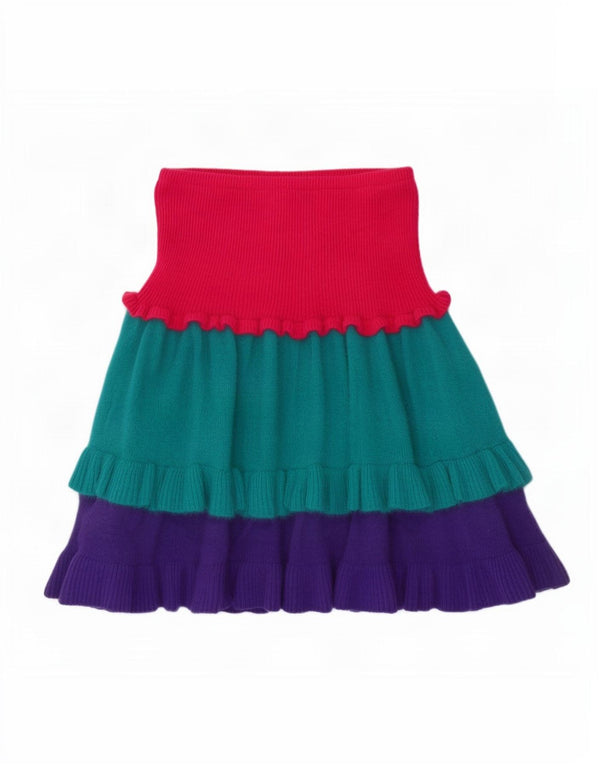 Blumarine Womens Knit Tiered Skirt W26 Small Multicoloured Colourblock Wool