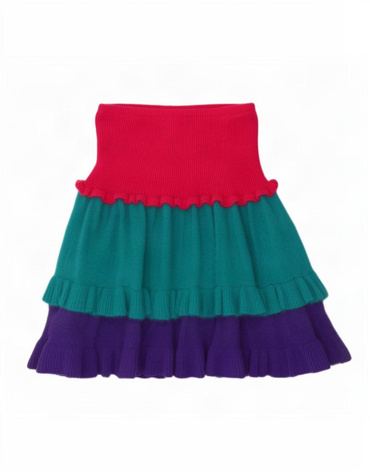 Blumarine Womens Knit Tiered Skirt W26 Small Multicoloured Colourblock Wool
