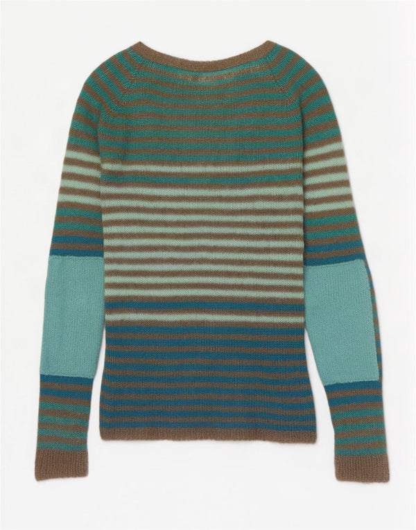 Vintage Womens Loose Fit Boat Neck Jumper Sweater UK 8 Small Green Striped