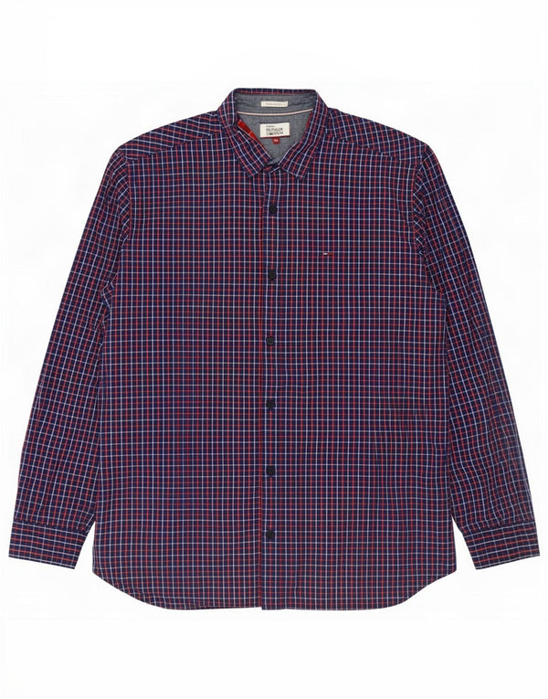 Tommy Hilfiger Mens Regular Fit Shirt XL Navy Blue Check Cotton