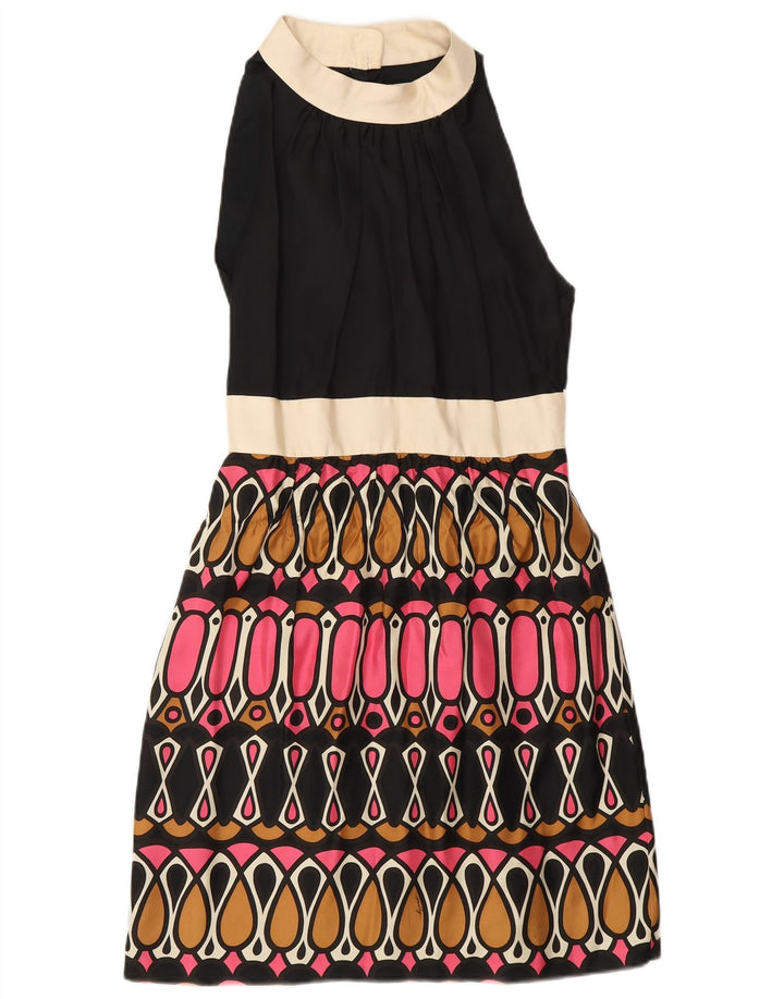 MILLY Womens Sleeveless A-Line Dress US 6 Medium Black Geometric Silk