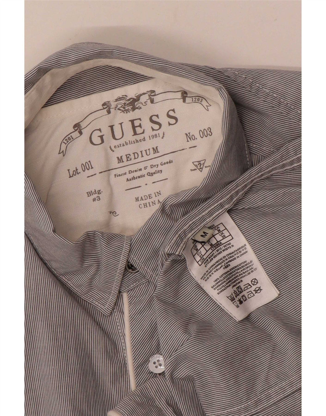 Guess Mens Shirt Medium Grey Striped Cotton