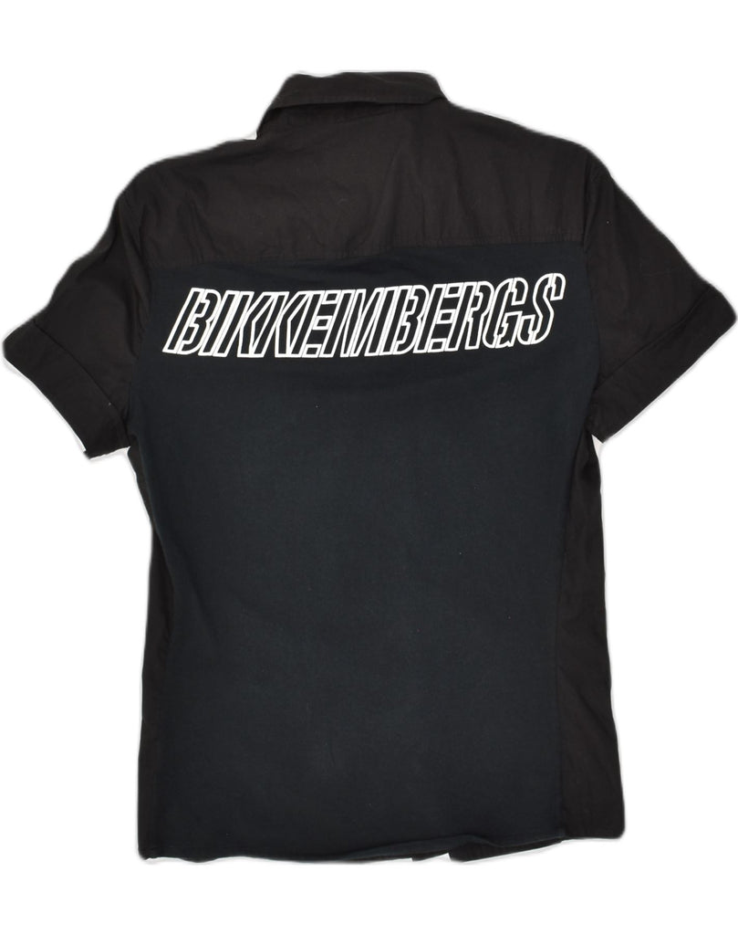 BIKKEMBERGS Mens Graphic Short Sleeve Shirt Small Black Cotton | Vintage Bikkembergs | Thrift | Second-Hand Bikkembergs | Used Clothing | Messina Hembry 
