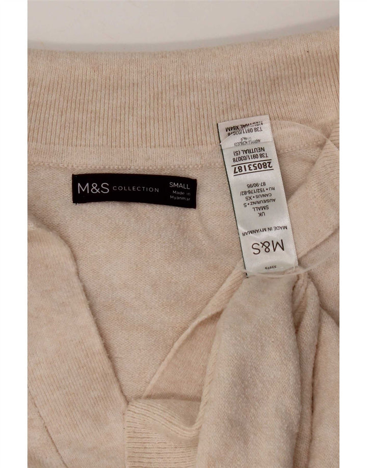 Marks & Spencer Womens Polo Neck Jumper Sweater UK 10 Small Beige Polyester