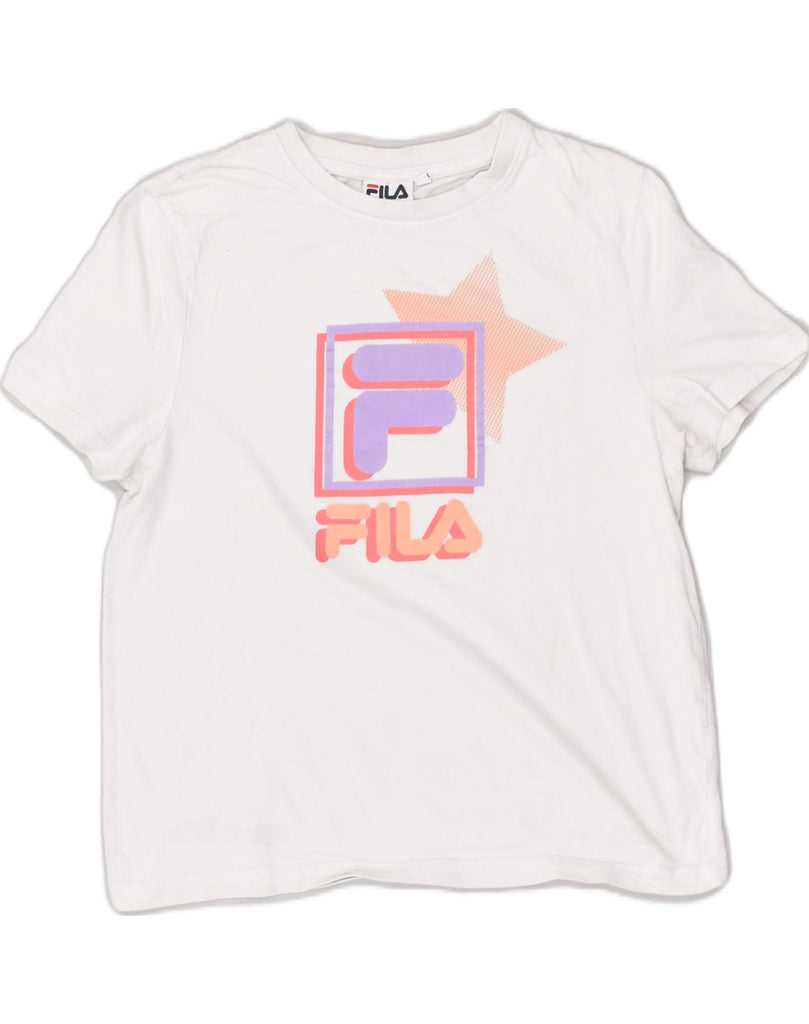 FILA Womens Graphic T-Shirt Top UK 10 Small White Cotton | Vintage Fila | Thrift | Second-Hand Fila | Used Clothing | Messina Hembry 