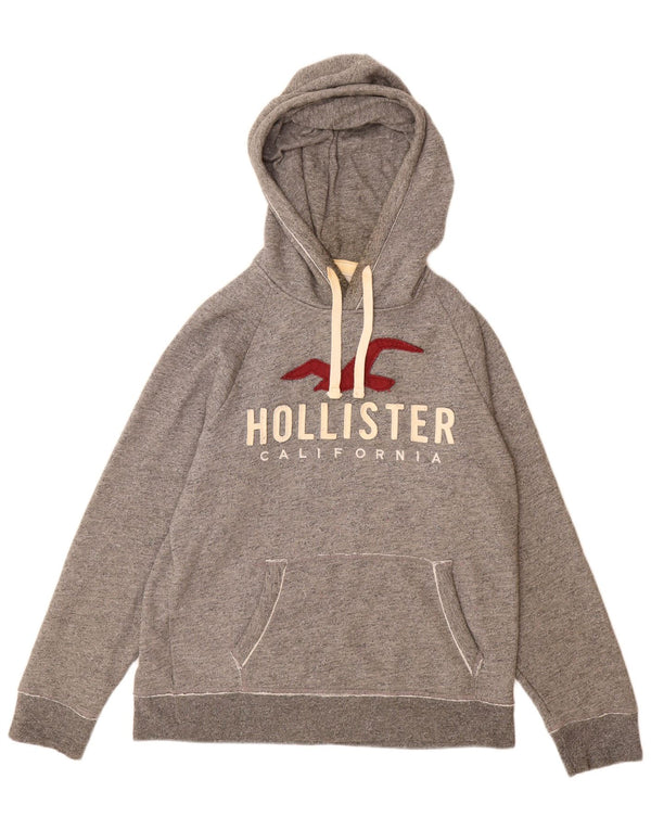 Hollister Mens Graphic Hoodie Jumper Medium Grey Flecked Cotton