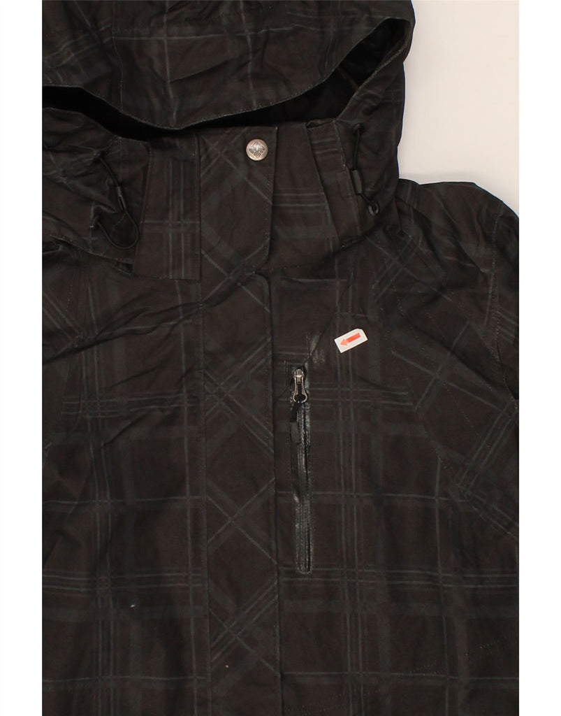 COLUMBIA Womens Hooded Windbreaker Jacket UK 14 Medium Black Check Cotton Vintage Columbia and Second-Hand Columbia from Messina Hembry 