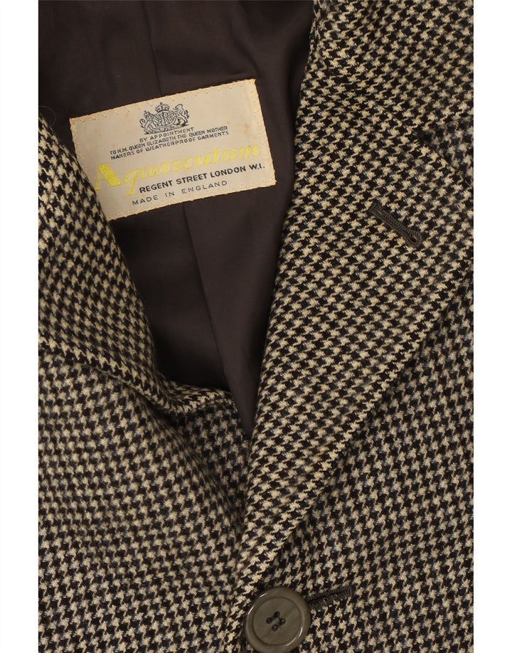 Aquascutum Mens Overcoat UK 36 Small Black Houndstooth Wool Classic