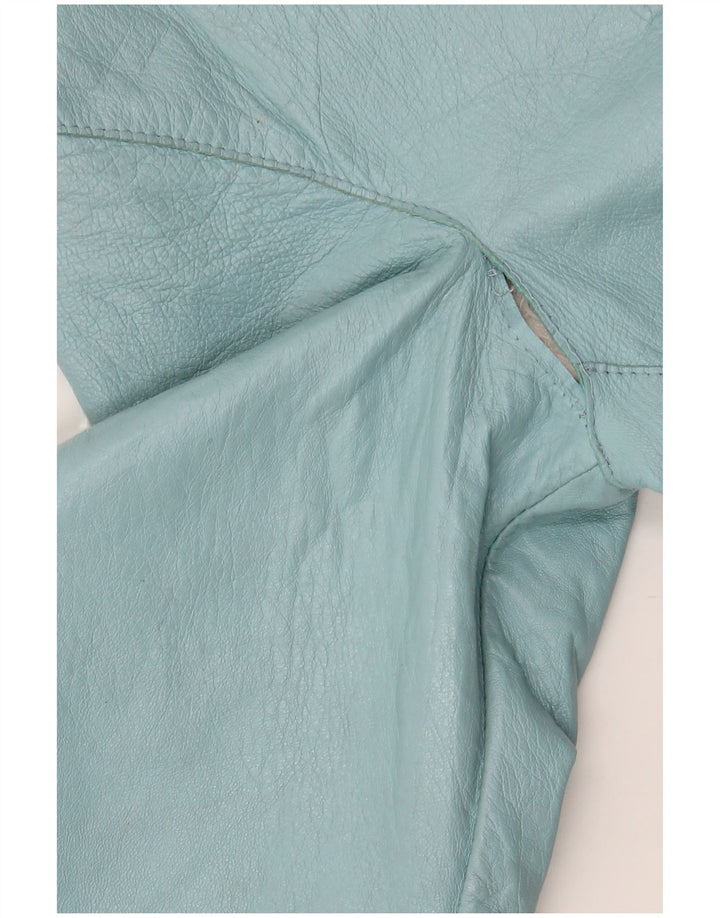 Vintage Womens Leather 3/4 Sleeve Bolero Jacket IT 42 Medium Blue Leather
