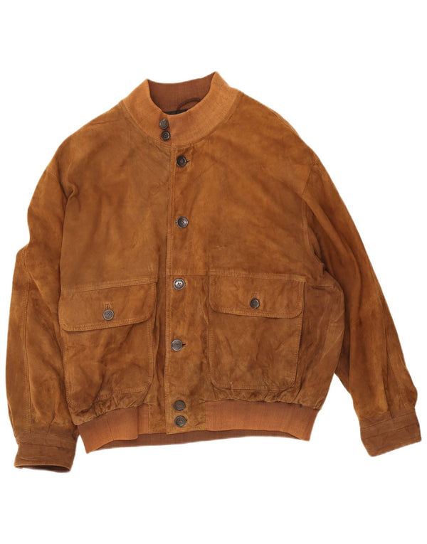 Theo Wormland Mens Suede Bomber Jacket UK 42 XL Beige Leather